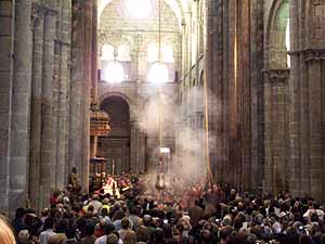 The Botafumero swings on special occasion in the Santiago Cathedral