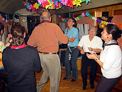 Informal aerobics in the pub car on the Transcantábrico